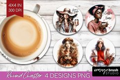 Coffee Girl Round Coaster - Coffee Lover Coaster PNG Product Image 1