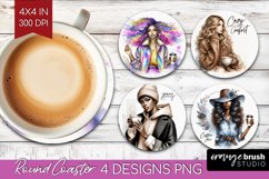 Coffee Girl Round Coaster - Coffee Lover Coaster PNG Product Image 1