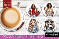 Coffee Girl Round Coaster - Coffee Lover Coaster PNG Product Image 1