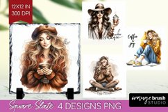 Coffee Girl Slate PNG - Coffee Lover Square Slate Product Image 1