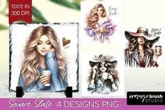 Coffee Girl Slate PNG - Coffee Lover Square Slate Product Image 1