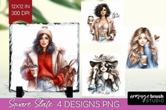 Coffee Girl Slate PNG - Coffee Lover Square Slate Product Image 1