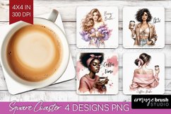Coffee Girl Square Coaster - Coffee Lover Coaster PNG Product Image 1