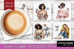 Coffee Girl Square Coaster - Coffee Lover Coaster PNG Product Image 1
