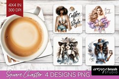 Coffee Girl Square Coaster - Coffee Lover Coaster PNG Product Image 1