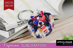 Collie Dog Keychain PNG 4th Of July Keychain Sublimation Product Image 1
