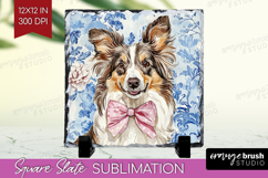 Collie Dog Slate PNG Blue Toile Square Slate Sublimation Product Image 1