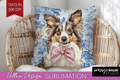 Collie Dog Pillow Sublimation Blue Toile Pillow Cover PNG Product Image 1
