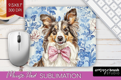 Collie Dog Mouse Pad Sublimation Blue Toile Mousepad PNG Product Image 1