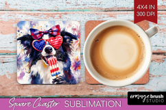 Collie Dog Square Coaster 4th Of July Coaster PNG Product Image 1