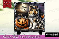 Collie Dog Slate PNG Halloween Square Slate Sublimation Product Image 1