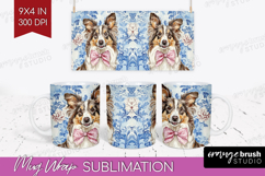 Collie Dog Mug Wrap Blue Toile Mug PNG Sublimation Product Image 1