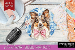 Collie Dog Car Coaster Blue Toile Coaster PNG Sublimation Product Image 1