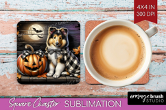 Collie Dog Square Coaster Halloween Coaster PNG Sublimation Product Image 1
