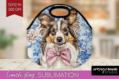 Collie Dog Lunch Bag Blue Toile Lunch Bug PNG Sublimation Product Image 1