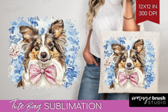 Collie Dog Tote Bag Blue Toile Tote Bag PNG Sublimation Product Image 1