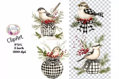 Christmas, Birds, Ephemera, PNG, watercolor, Clipart Product Image 1