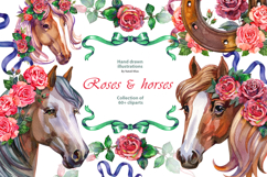 Roses and Horses. Watercolor Clipart Set Product Image 1