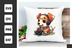 Cute Puppy playing video game SVG, Pet Clipart png Product Image 1