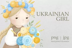 UKRAINE. UKRAINIAN GIRL, chldish clipart illustration Product Image 1