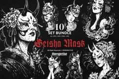 10 Bundle Dark Art Geisha Mask Girl Japanese Oriental Women Product Image 1
