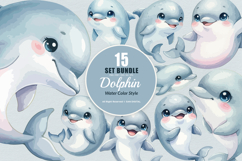 15 Bundle Watercolor Dolphin Fish Animal Sea Ocean Kids Product Image 1