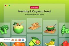 Healthy &amp; Organic Food 3D Icon Pack Product Image 1
