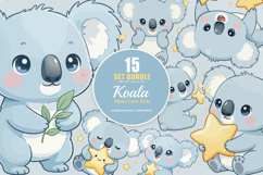 15 Bundle Watercolor Blue Koala Animal Sleeping Kids Sticker Product Image 1