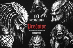10 Bundle Dark Art Monster Predator Aliens Face Head Scary Product Image 1