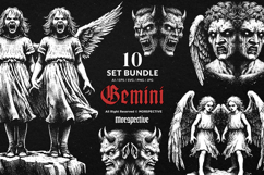 10 Bundle Dark Art Gemini Symbol Twin Zodiac Skull Demon Product Image 1