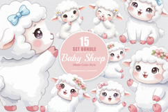 15 Bundle Watercolor Baby Sheep Farm Lamb Kids Cute White Product Image 1