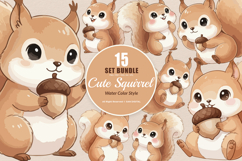 15 Bundle Watercolor Kids Squirrel Burrow Rodent Nut Small Product Image 1