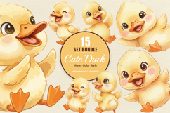 15 Bundle Watercolor Cute Baby Duck Cute Animal Farm Yellow Product Image 1
