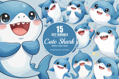 15 Bundle Watercolor Cute Shark Ocean Sea Baby Predator Kids Product Image 1
