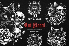 10 Bundle Dark Art Cat Floral Rose Kitten Meow Pet Skull Product Image 1