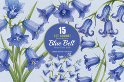 15 Bundle Watercolor Blue Bell Flower Spring Floral Garden Product Image 1