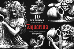 10 Bundle Dark Art Aquarius Skull Girl Zodiac Woman Face Product Image 1