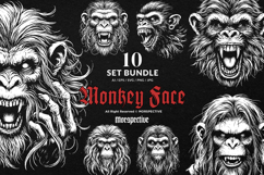 10 Bundle Dark Art Scary Monkey Face Apes Tattoo Clipart Product Image 1