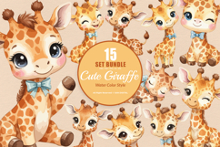 15 Bundle Watercolor Cute Giraffe Animal Wildlife Sticker Product Image 1