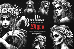 10 Bundle Dark Art Virgo Women Horror Skull Girl with Floral Product Image 1