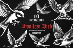 10 Bundle Dark Art Swallow Bird Flying Animal Tattoo Clipart Product Image 1