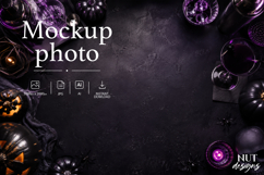 Halloween Flat Lay Mockup Top view dark violet background Product Image 1