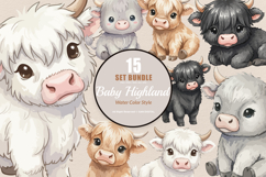 15 Bundle Watercolor Baby Highland Buffalo Cow Horn Farm Product Image 1