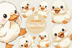 15 Bundle Watercolor Baby Duck Cute Animal Farm Yellow Duck Product Image 1