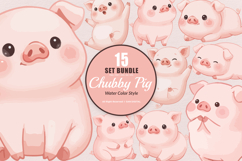 15 Bundle Watercolor Chubby Pig Pink Lazy Cute Hog Farm Product Image 1