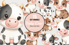 15 Bundle Watercolor Baby Cow Buffalo Milk Horn Farm Sticker Product Image 1
