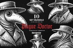 10 Bundle Dark Art Plague Doctor Plague Creepy Mask Tattoo Product Image 1