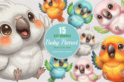15 Bundle Watercolor Parrot Bird Macaw Parakeet Cockatoo Fly Product Image 1