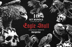 10 Bundle Dark Art Eagle with Skull wild bird Tattoo Clipart Product Image 1