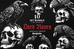 10 Bundle Dark Art Raven Bird Crow Skull Gothic Horror Product Image 1